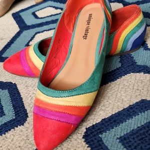UNIQUE VINTAGE *cute* rainbow flats Sz 5